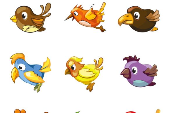 Cartoon Birds Graphics for Crafts